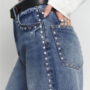 Reformation Cary High Rise Slouchy Wide Leg Jeans in Chesapeake Studded Blue